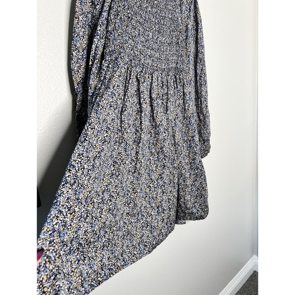 GAP Floral Smocked Square Neck Long Sleeve Mini Dress Women XL Tall Blue - Picture 6 of 9